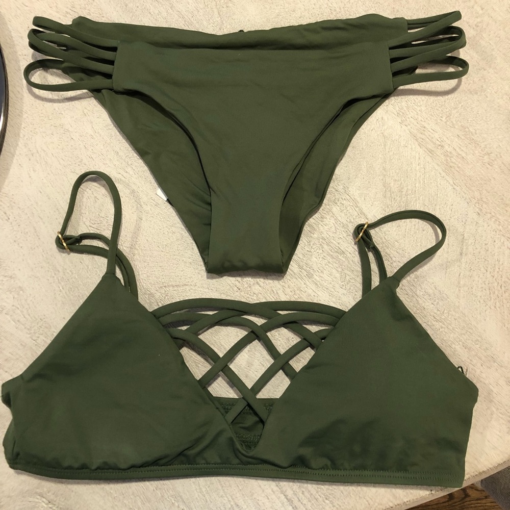 L* space army green bikini set NWT